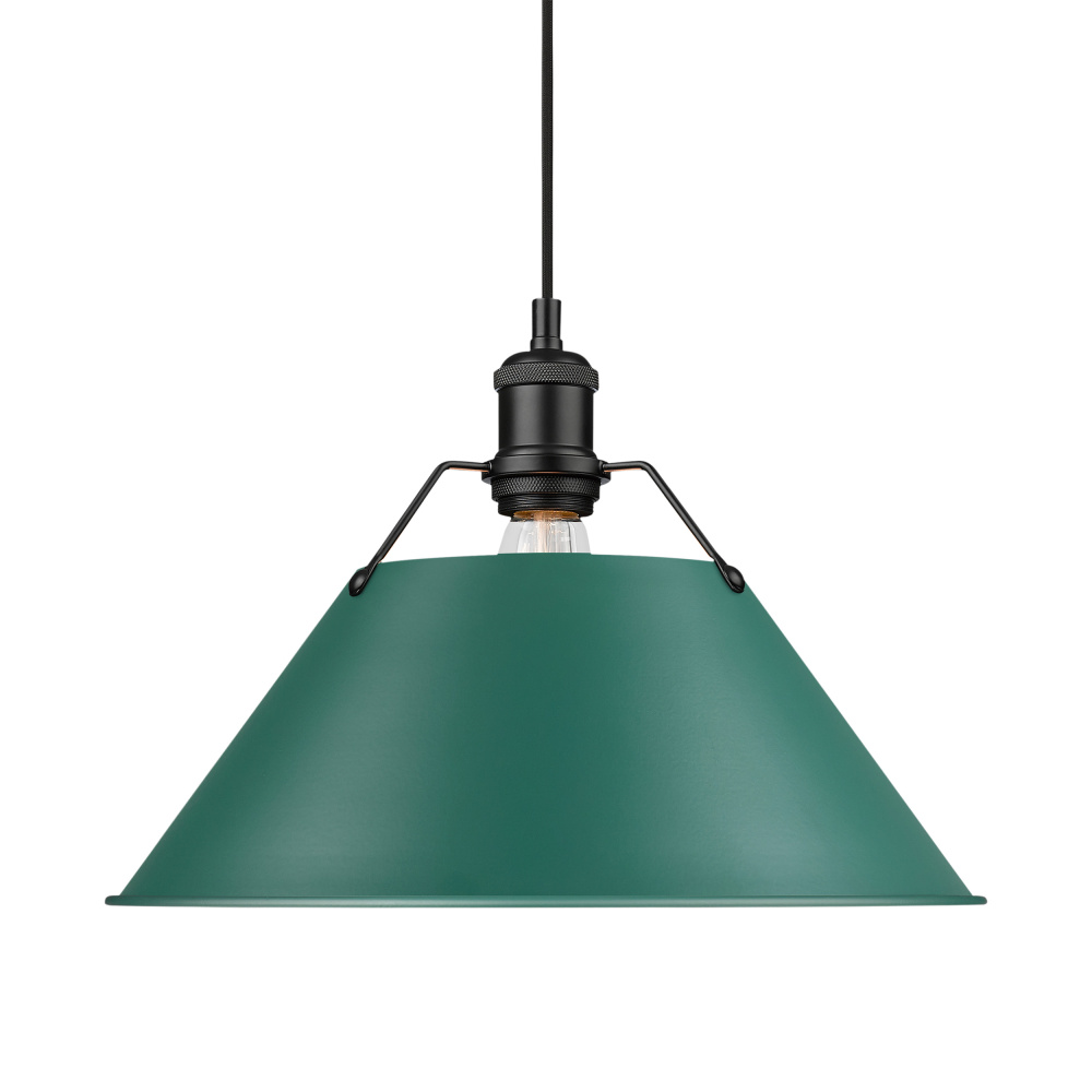Yep by Golden Lighting Orwell 1-light 14in Pendant in Matte Black and Pine Green shade